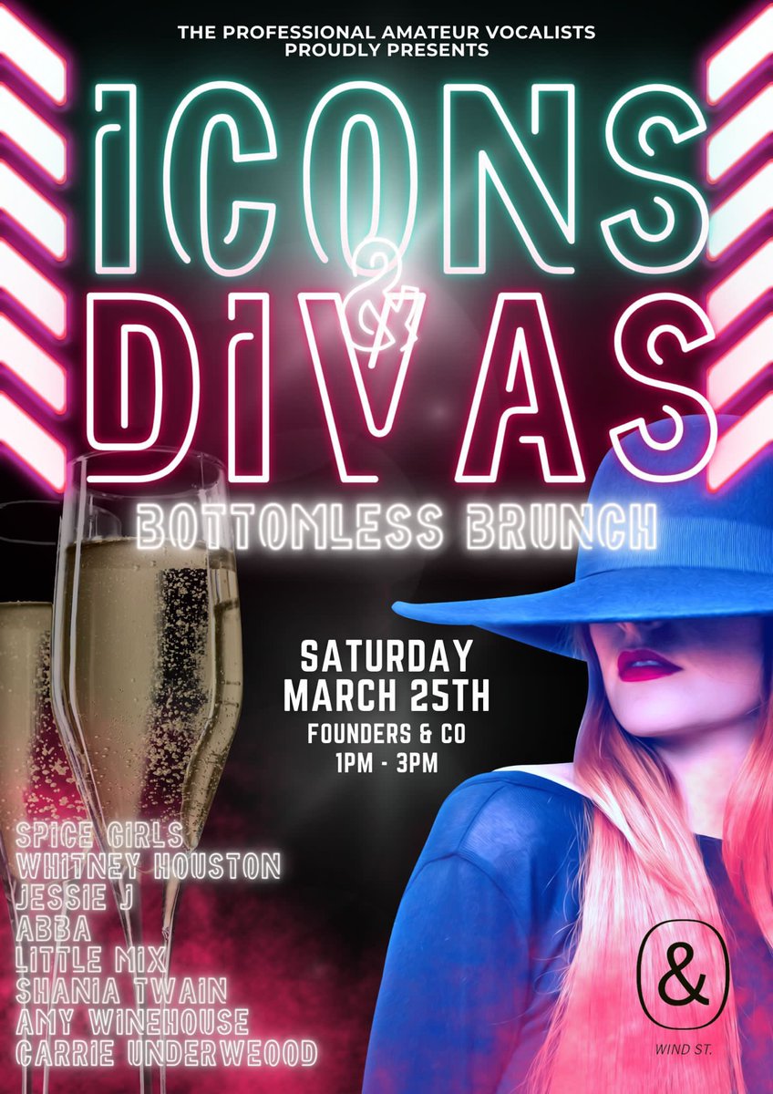 ICONS &amp; DIVAS SHOW - BOTTOMLESS BRUNCH EVENT! 

Indulge in our Bottomless Brunch, featuring endless cocktails, Prosecco, a mouth-watering main meal and our ICONS AND DIVAS SHOW! Featuring talented Professional Amateur Vocalists!💃🏻

Join us on March the 25th, 1pm-3pm!🥂