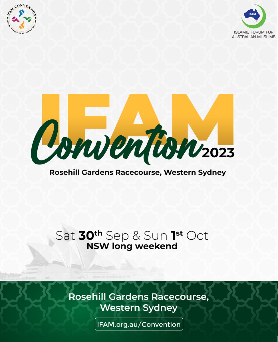 𝐋𝐚𝐫𝐠𝐞𝐬𝐭 𝐌𝐮𝐬𝐥𝐢𝐦 𝐂𝐨𝐧𝐯𝐞𝐧𝐭𝐢𝐨𝐧.

Join #ifamconvention at Rosehill Gardens Racecourse, Western Sydney. 

ℝ𝕖𝕘𝕚𝕤𝕥𝕣𝕒𝕥𝕚𝕠𝕟 𝕠𝕡𝕖𝕟𝕚𝕟𝕘 𝕤𝕠𝕠𝕟. 

#ifamaustralia #convention #islamicconvention #familygathering #inspirationalspeakers