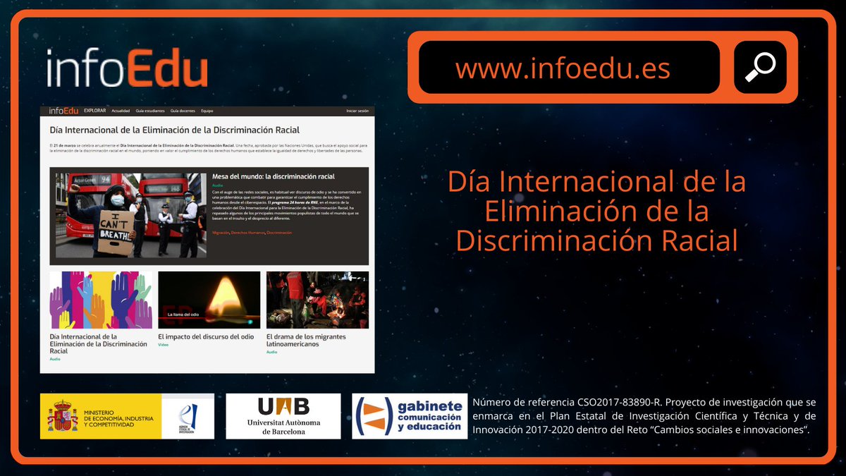INFOEDUes's tweet photo. 💻¡Nueva portada disponible!
🗣️Esta semana #InfoEdu dedica su portada al Día Internacional de la Eliminación de la Discriminación Racial. Esta fecha, aprobada por las @ONU_es, busca la erradicación de la discriminación en el mundo.
🔗Entra en https://t.co/Lirh3Qanf6 y explora https://t.co/BIP7kS7OzJ