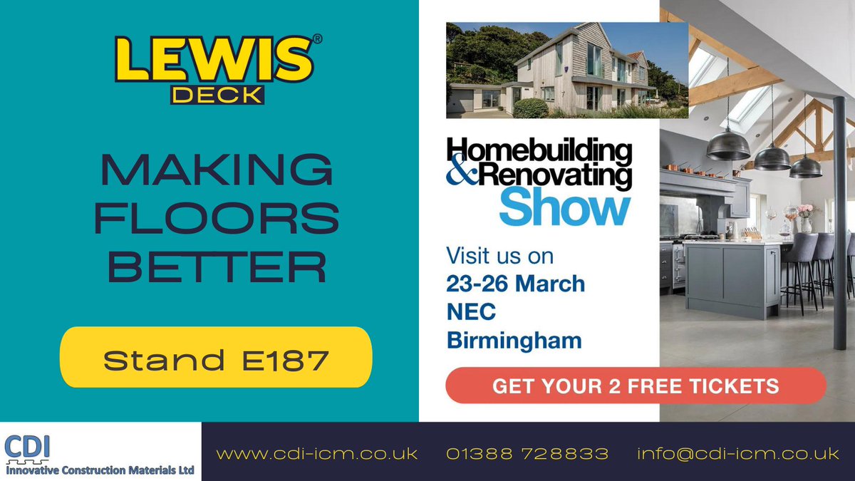 Just 3 days until our next exhibition gets underway. Our biggest event of the year is the <a href="/MyHomebuilding/">MyHomebuilding</a> show at the NEC in Birmingham. We are on stand E187, as we are every year, with our #LewisDeck system that will improve your upper floor. 

We hope you come and say hello.