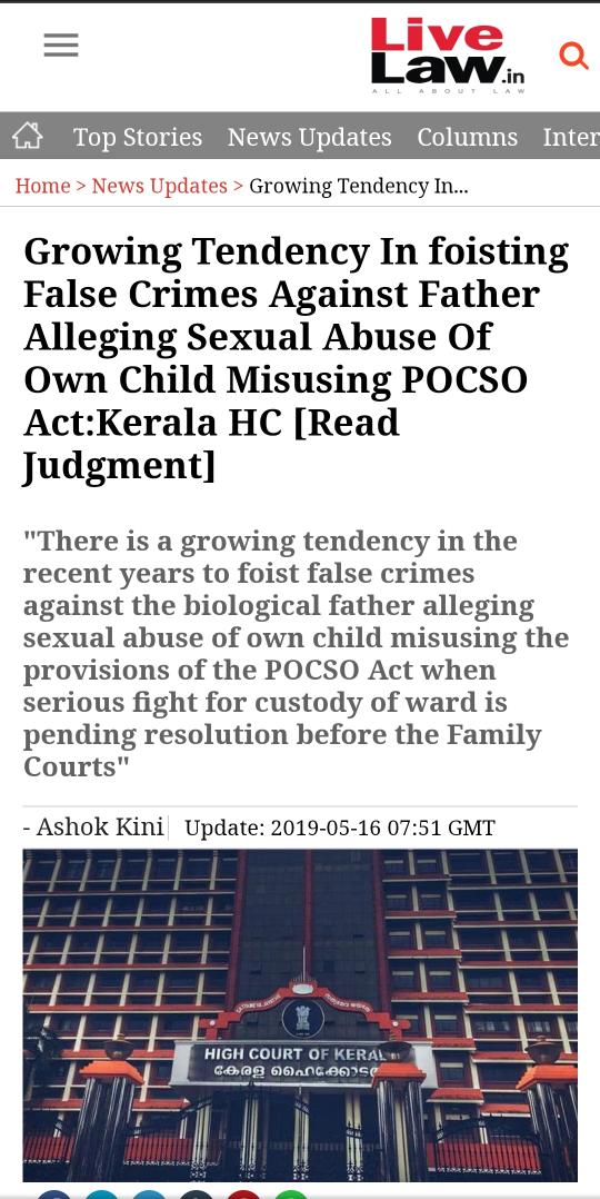 6. Getting child Custody for a father is next to impossible unless the mother herself doesn't want the child. Forget Custody, fathers don't get visitation rights too. To add more, mothers often file POCSO case on fathers to discourage them from fighting for child Custody.