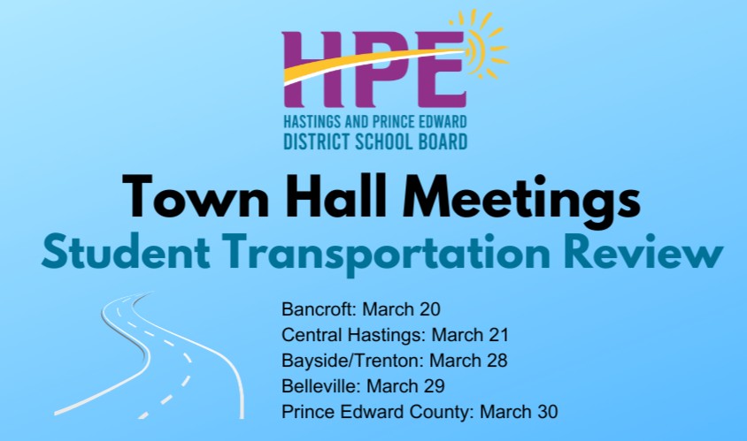 Hastings and Prince Edward District School Board is hosting a series of town hall meetings for families of affected schools to discuss proposed changes to student transportation (busing) resulting from a transportation review. Learn more: ow.ly/9aJp50NgXe1