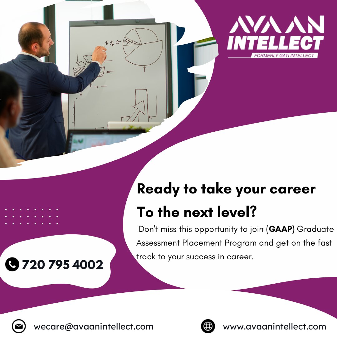 AvaanIntellect's tweet photo. Develop yourself and your career as a small business, and uplift your career to the next level through Graduate Assessment and Placement Program (GAAP) by Avaan Intellect 
website:👉 https://t.co/jqR5pJDrhg
email: wecare@avaanintellect.com
call us on 720 795 4002 https://t.co/pb790e3RiI