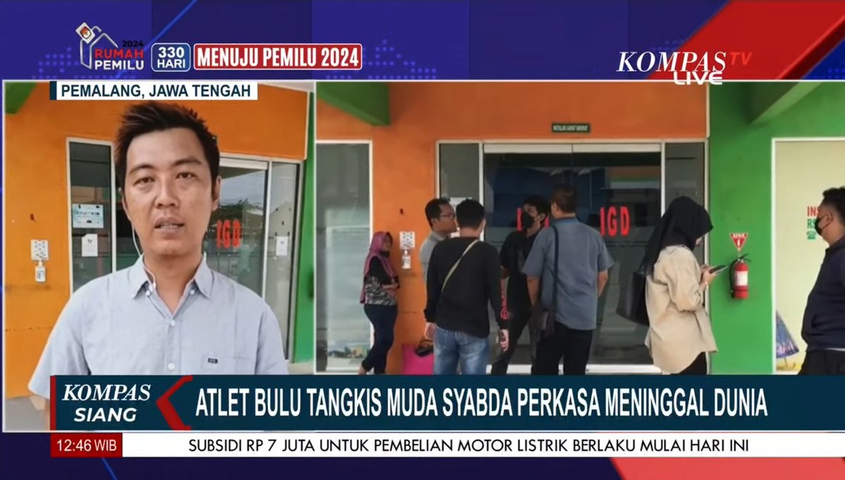 bhulukhuduktv's tweet photo. Meninggalnya Syabda Perkasa di Kompas Siang Live dari RSI Al-Ikhlas Pemalang. Saat ini jenazah masih di RS menunggu pihak keluarga dari Sragen Jawa Tengah dan Pengurus PBSI Pusat
Rencana almarhum akan dimakamkan di Sragen
@syabdaperkasa
#RIPSyabda
#BhulukhudukTV https://t.co/FEj2GwXZoN