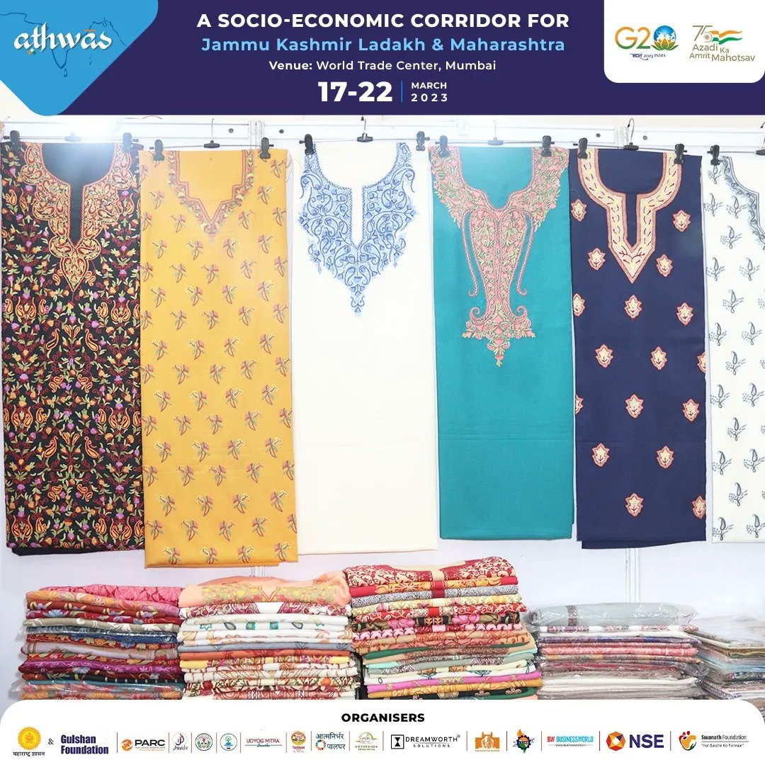 AthwasIndia's tweet photo. Level up your fashion style by purchasing an impressive range of clothing and jewelry from J&amp;K at the World Trade Center, Mumbai till 22nd March 2023.

#athwas #athwasindia #jammukashmir #ladakh #event #socioeconomic #mumbai #maharashtra #expo #exhibition https://t.co/mNaeSrsCqD