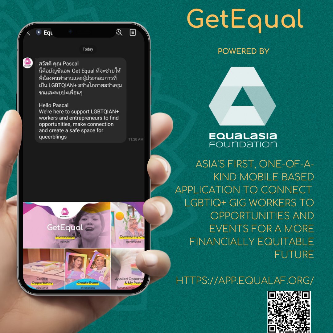 WeAreAPTN's tweet photo. 📢 LGBTQ+ gig workers and entrepreneurs in Asia, rejoice!
🌈 GetEqual, the Asia's first app connecting you to job opportunities and resources, is here. This game-changing app also benefits employers looking for diverse talents. 🙌
Download now!
#GetEqual #EqualAsia #Asia https://t.co/081T4kDBQq