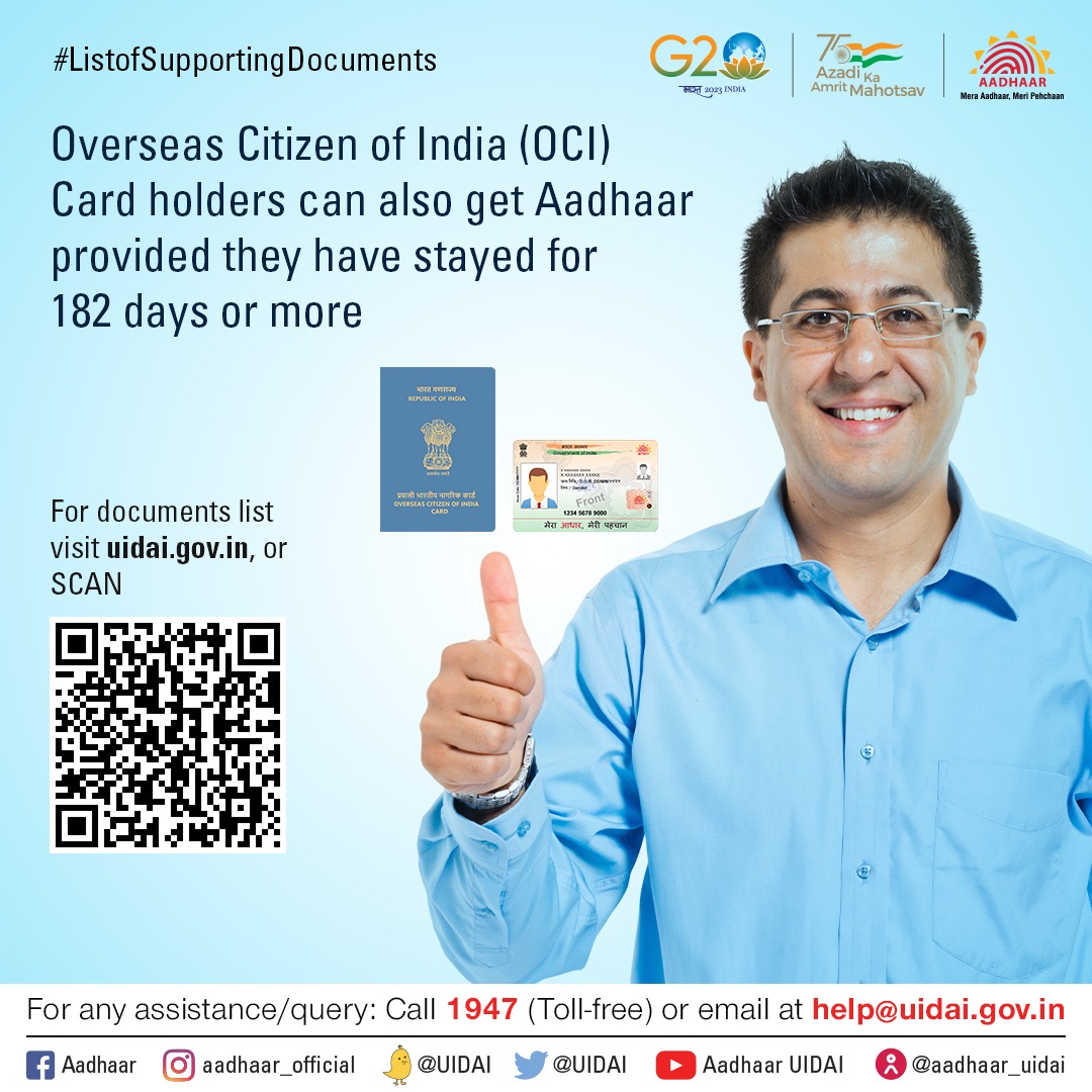 Aadhaar on Twitter "Overseas Citizen of India (OCI) Card holders can also get Aadhaar provided