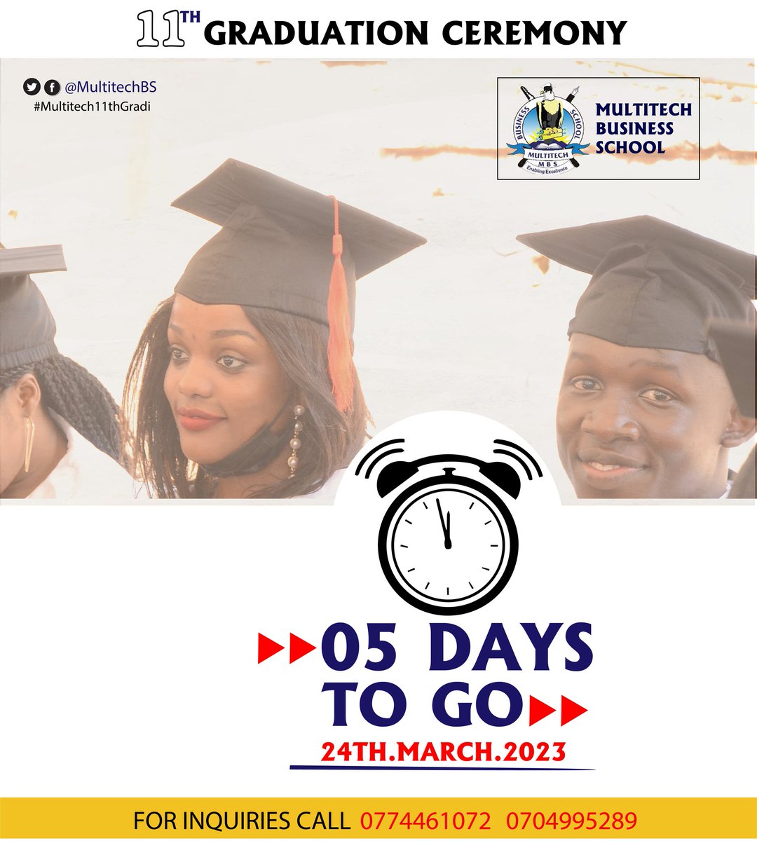 MULTITECHBS's tweet photo. Countdown. 5 days only.
#MultitechBS
#Multitech11thGradi
@ntvuganda @nbstv @bbstvug @DailyMonitor @newvisionwire https://t.co/uAbjKf4NBX