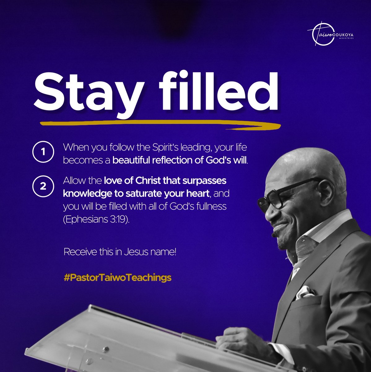 Start your week by inviting the limitless love of Christ to fill your heart and lead you. 

As you allow His presence to saturate your being, you will be filled with all of God's abundance and purpose. 

Receive this blessing in Jesus' name!

 #PastorTaiwoTeachings