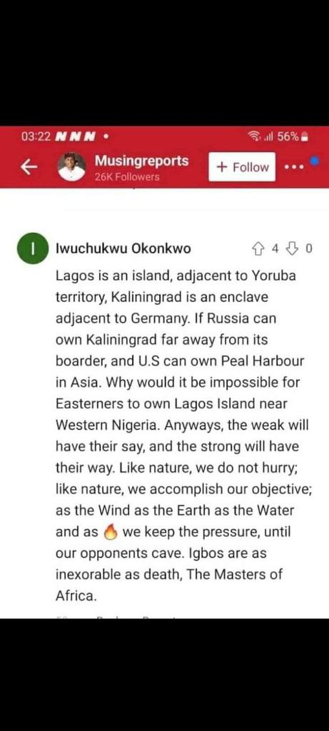 LegendaryJoe's tweet photo. 7. Another Finally, d Igbos, and I'm sure not all, but d most vocal of them began hosting spaces, discussing strategies on how to capture Lagos and dislodge d yorubas..Chase us far away that under d bridge would be luxury.
Ok! And then we rose to prove, LAGOS ISN'T NO MAN'S LAND. https://t.co/SboNFm7HdJ