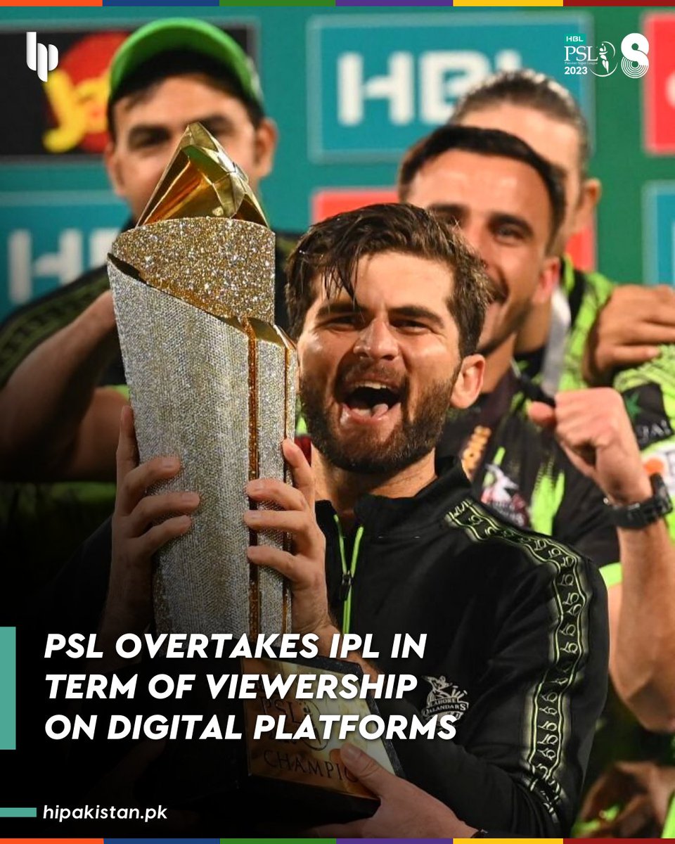 hipakistanpk's tweet photo. PSL Overtakes IPL in Term of Viewership on Digital Platforms
- Read more on our Instagram: https://t.co/UIzEdVCKXn
#hblpsl #IPL #ILP2023 #psl2023 #digitalplatforms #viewership #thepsl #DigitalViewership #lahoreqalandars #multansultans #shaheenafridi #abbasafridi #hipakistan https://t.co/8mNX0LQhdX