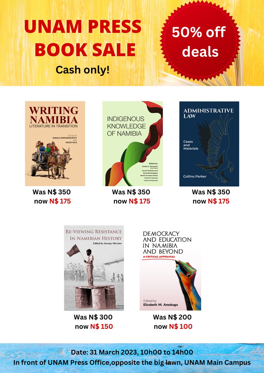 Buy these at half price!
On 31 March 2023, 10h00 to 14h00 we will be having a massive sale in front of our office opposite the big lawn, UNAM Main campus. 
More bargains to follow.