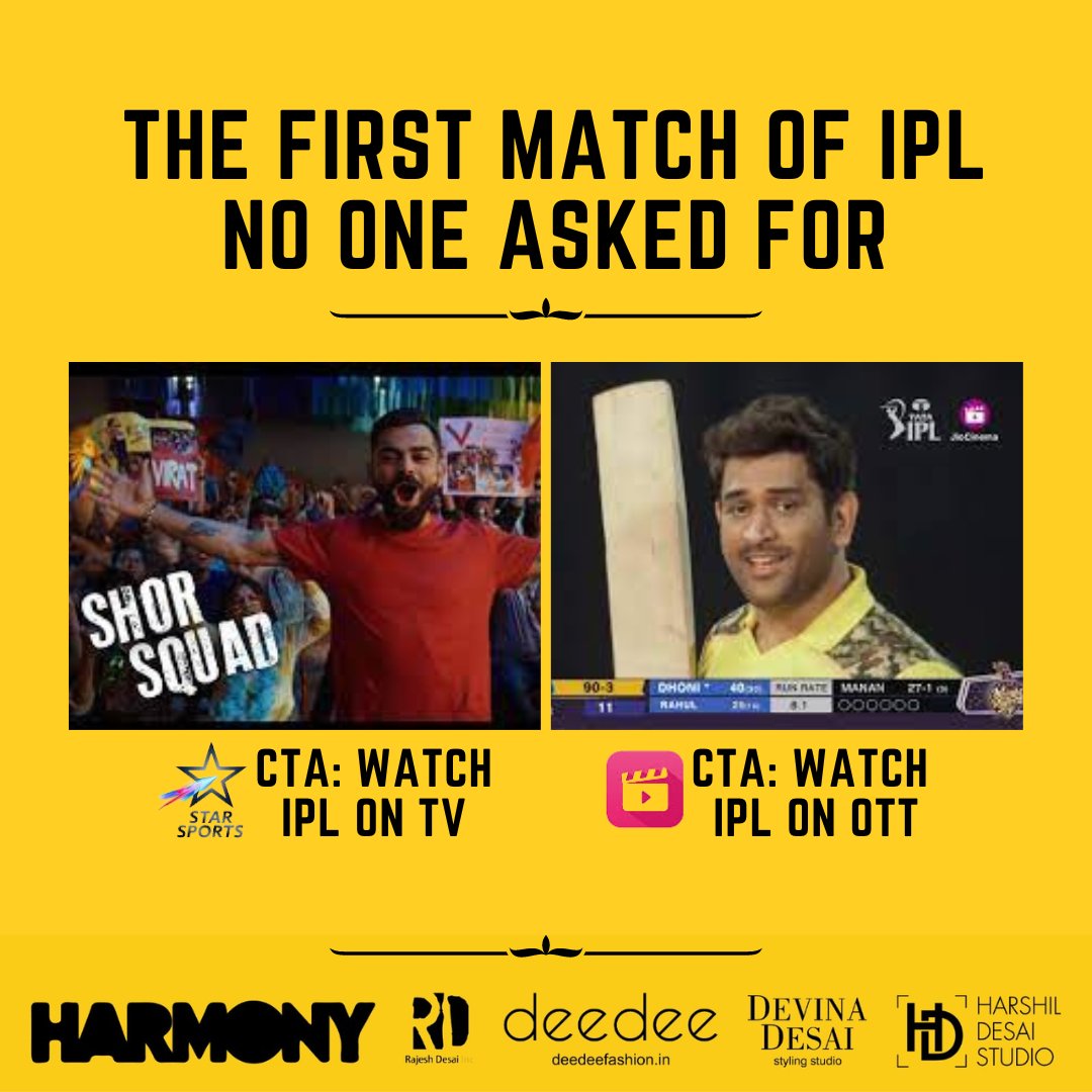 The most awaited event is filled with fun, drama and competition to win the battle for the most awaited viewership. Grab your seat with some popcorn to enjoy this match!

#harmony #harmonymultimedia #ipl #iplmatch #ipl2023  #cricket #IndianPremierLeague #iplteam #csk #rcb #mi