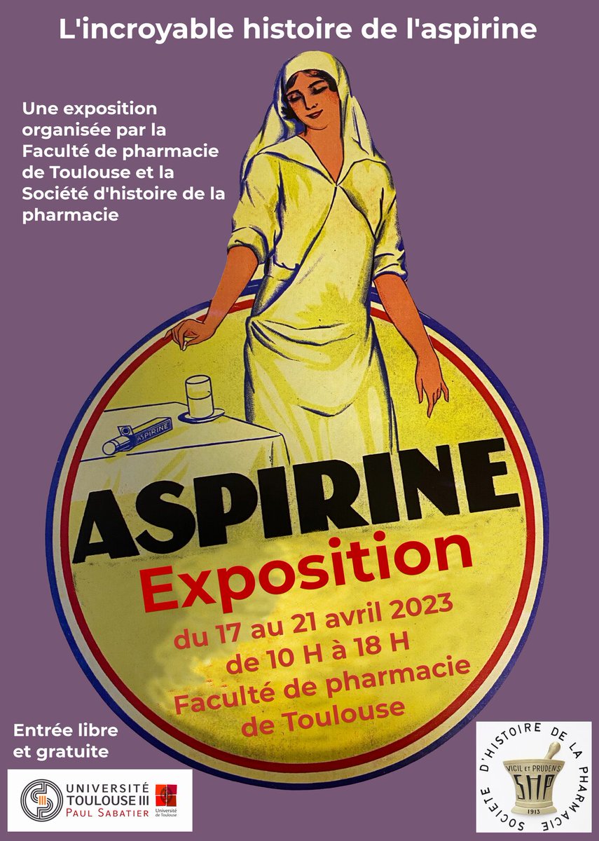 📢 Exposition "L'incroyable histoire de l'aspirine"

Du 17 au 21 avril 2023, la Société d'histoire de la pharmacie et la Faculté de pharmacie de Toulouse s'associent pour vous présenter une exposition retraçant l'histoire de ce célèbre médicament !
<a href="/AeptToulouse/">AEPT-Toulouse</a>