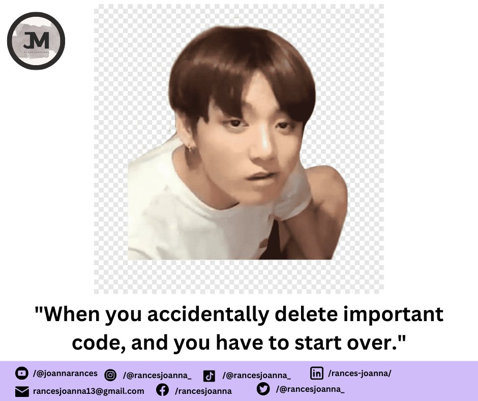 rancesjoanna_'s tweet photo. "When you accidentally delete important code, and you have to start over."😒😒😒

#JMCodedCreations
#CodedCreations
#WebDesign
#Programming
#LifeAsStudent
#MemesForToday
#JM
#Funny https://t.co/AMbzZSj5Pk