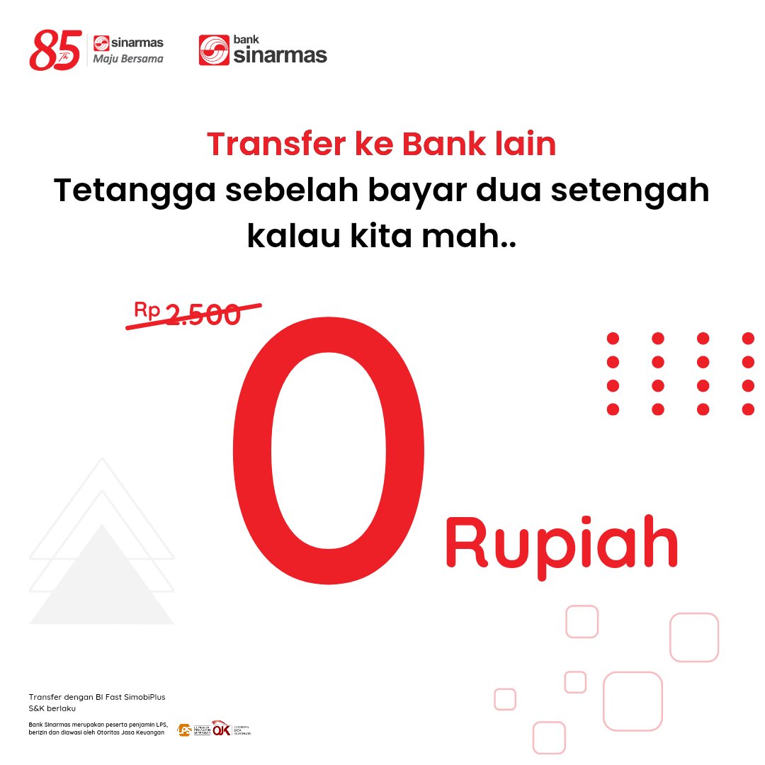 BankSinarmas's tweet photo. Pakai BI Fast di SimobiPlus, GRATIS biaya transfer ke bank lain dan langsung terkirim. Bisa transfer kapan aja loh! Yuk nikmati layanannya dengan buka Tabungan Online via SimobiPlus. https://t.co/JuIlso0Uw3
#SimobiPlus #GratisTransfer #BIFast https://t.co/0mclXQxypR
