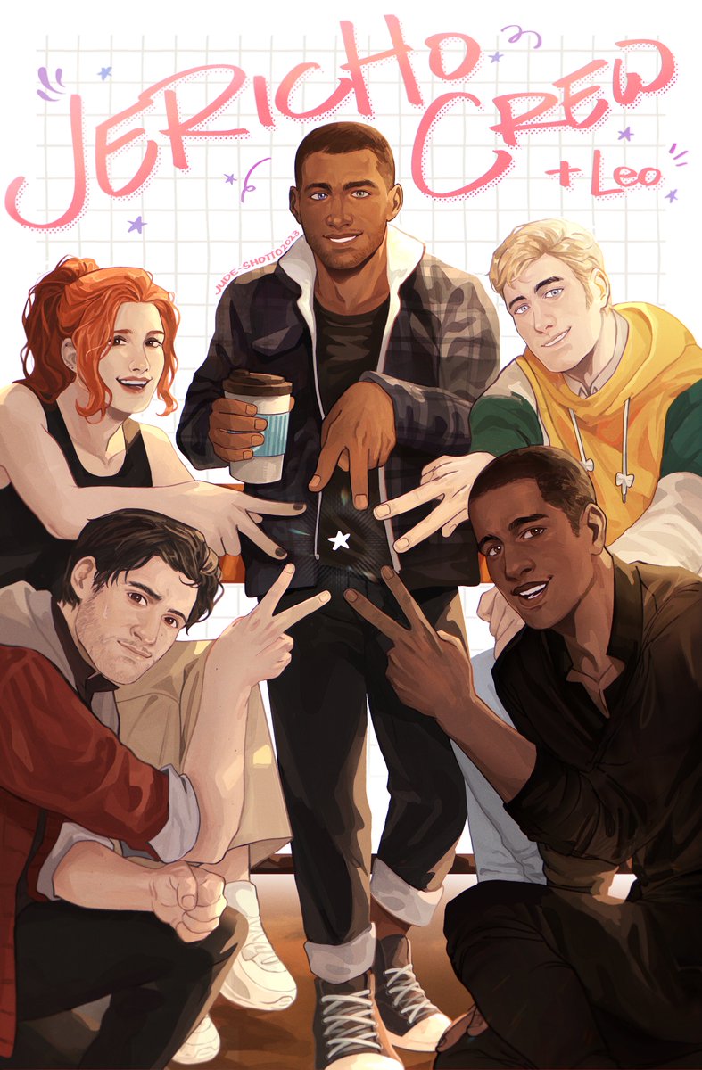 JudeShotto's tweet photo. A redraw of the C&amp;C zine Jericrew w/ Leo! 

Happy (early) birthday Leo! You get to hang out with your brother's cool friends xD
[#dbh #LeoSBDP #dbhmarkus #dbhnorth #dbhsimon #dbhjosh #dbhleo] https://t.co/N5dWqdSNwC
