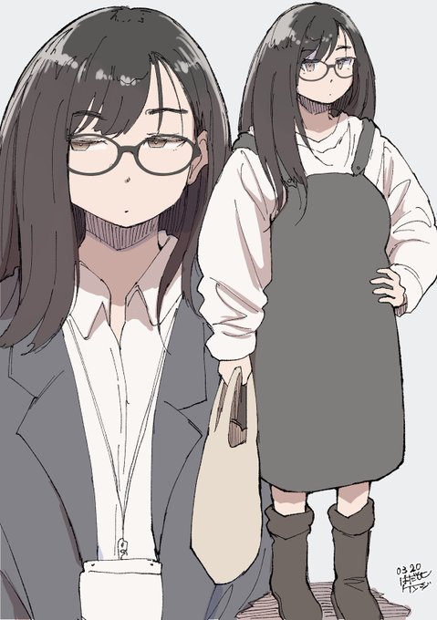 クールなOL眼鏡お姉さんのラフコーデ 