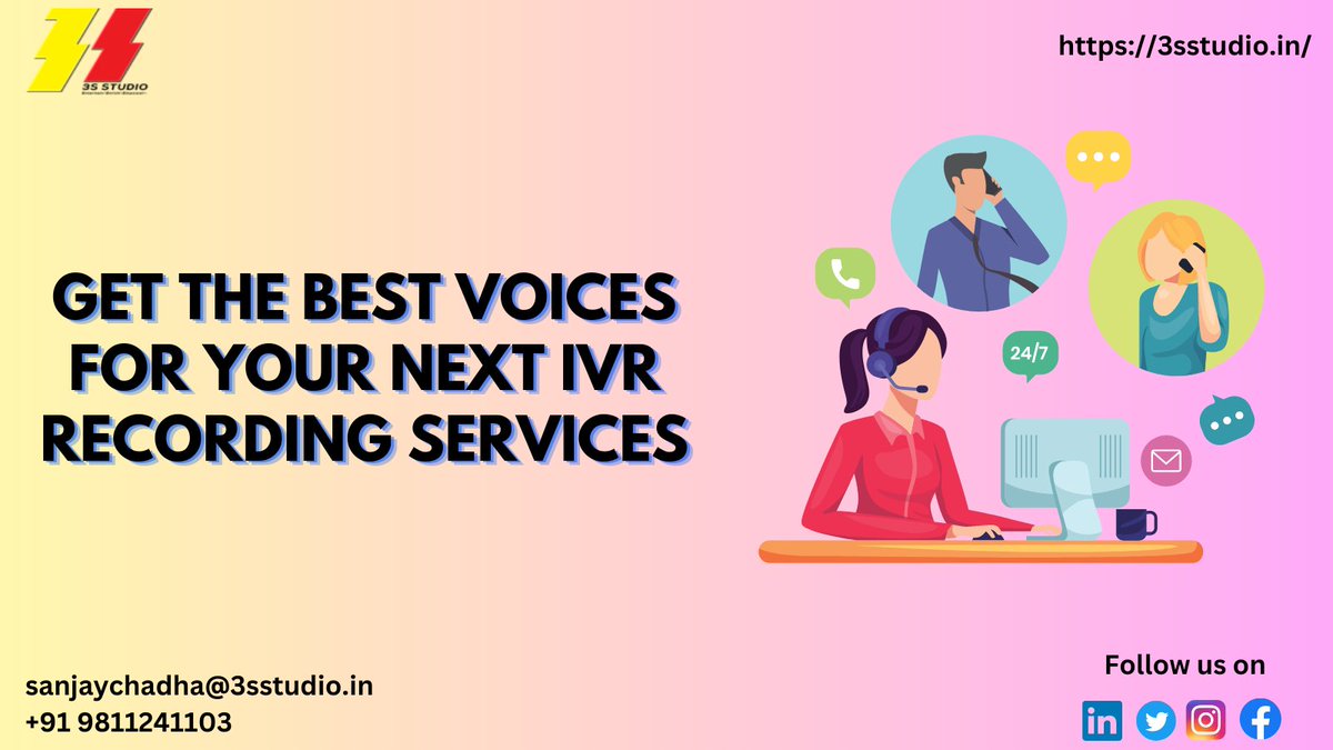 #3sstudio is a leading #ivrrecordingservice provider in #India helping many small and medium-sized #business owners get the best ever #voices for their following #ivrrecording requirement. To know more about our #IVR services, please visit:- lnkd.in/dD6KMVi7 #voiceover