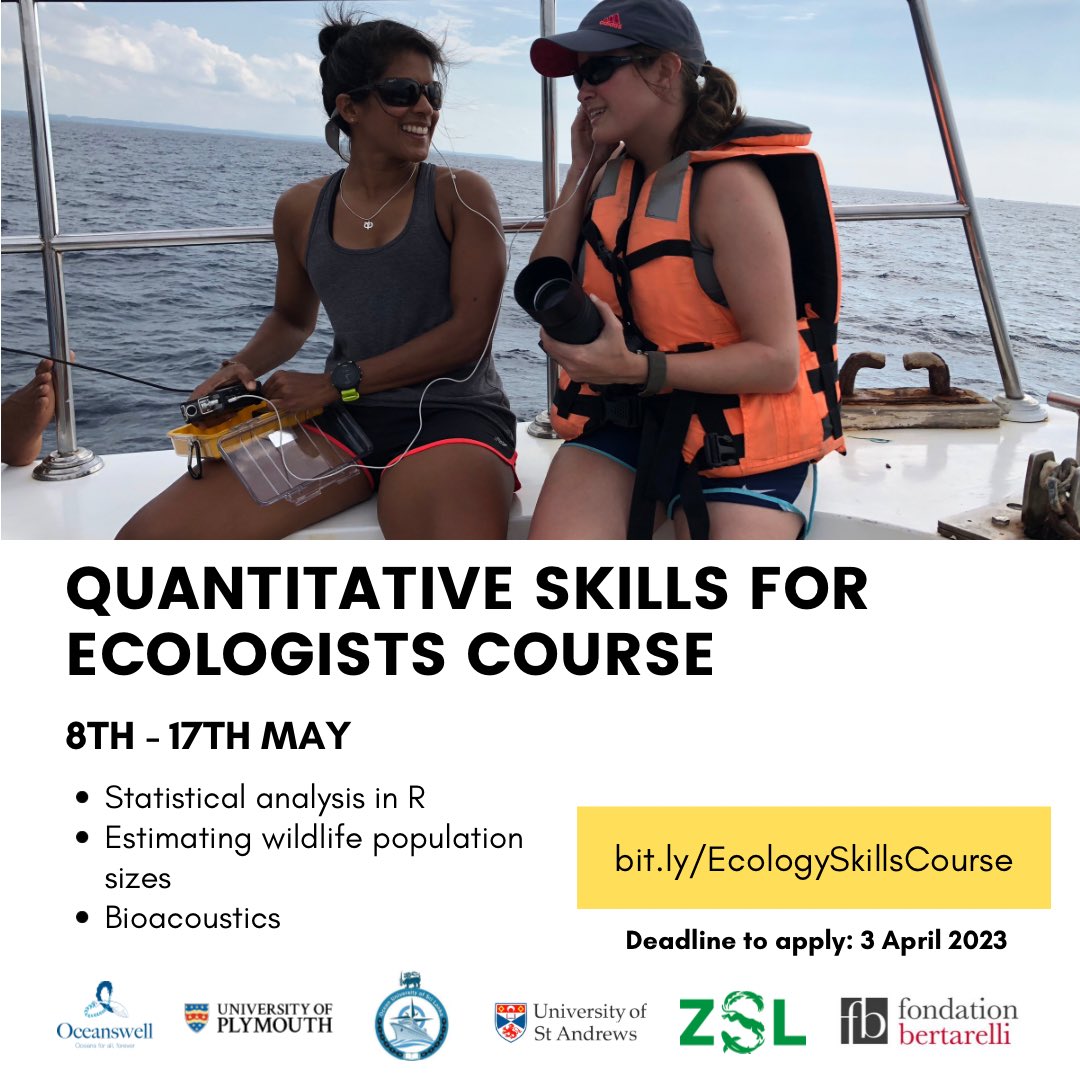 OceanswellOrg's tweet image. Join us for our fully-funded Quantitative Skills for Ecologists course, open to #SriLankan researchers, covering basic #statisticalanalysis in R (3 days), wildlife population size estimation techniques (2 days) &amp; #bioacoustics (2 days)!
Apply at: bit.ly/EcologySkillsC…