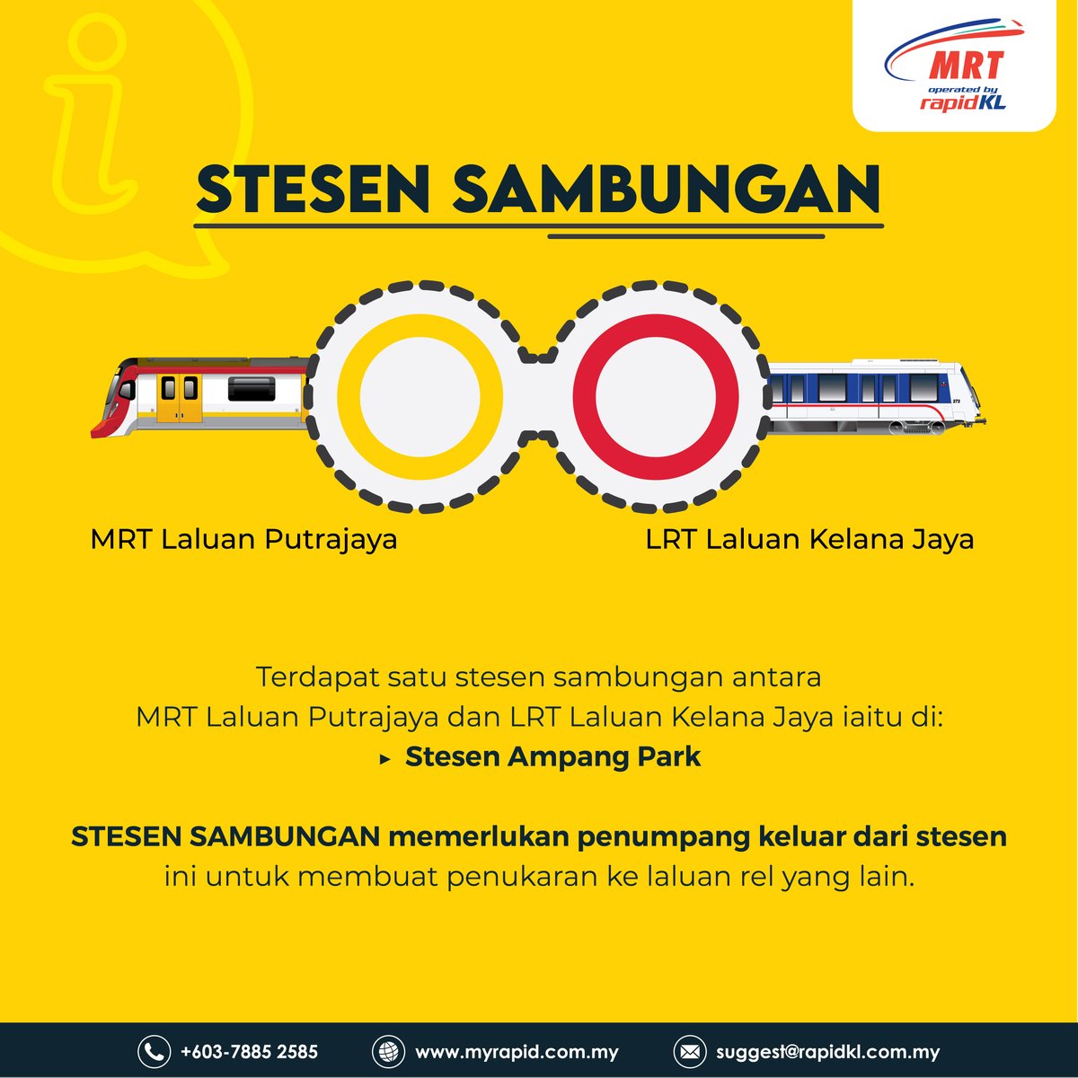 askrapidkl's tweet photo. ℹ️Tahukah anda, MRT Laluan Putrajaya 🚈 mempunyai 5️⃣ stesen sambungan🚶🏻 di sepanjang laluannya?

#JomNaikMRT #PYLine #RapidKL #KamiBawaAnda @MRTMalaysia https://t.co/YpuNloMoVs