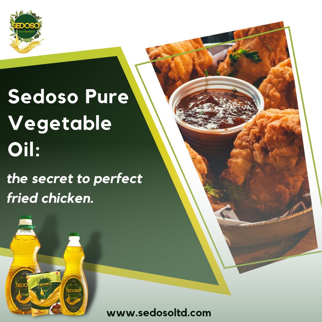 sedosoltd's tweet image. Fried chicken is the ultimate comfort food. 😍 Whether you like it spicy, classic, or with a twist, Sedoso Pure Vegetable Oil is the perfect choice for all your frying needs. Our oil is light, smooth, and won&apos;t overpower the flavor of your favorite chicken recipes!