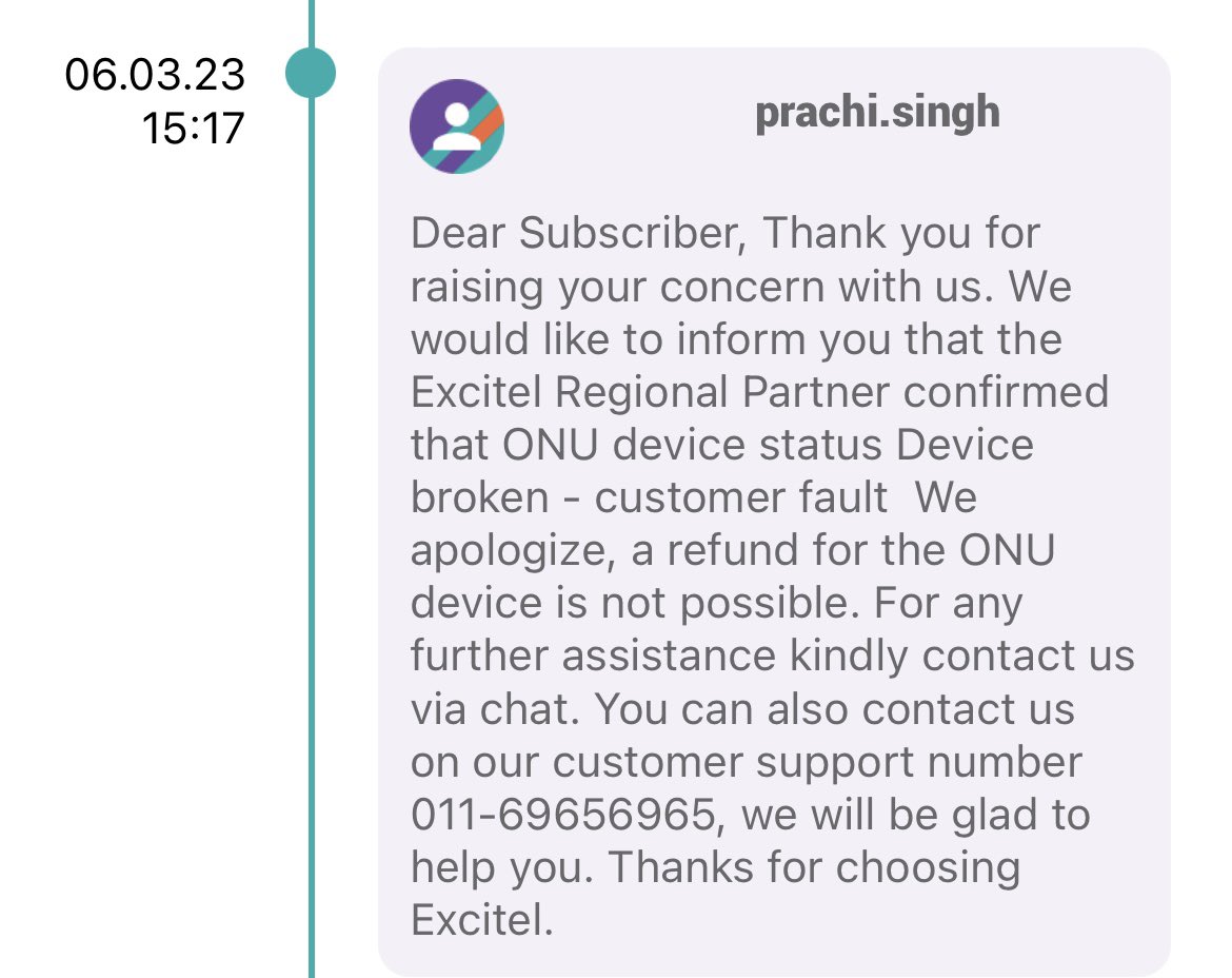 Deepankar17's tweet photo. @excitel_rocks Totally fraudulent company. Got the connection terminated on 3rd Dec  2022 and the router was collected by the excitel representative on 4th December. I was informed that the refund shall be provided within 90 days. No refund has been provided. Ticket no.11632574 https://t.co/az3wi31Ay6