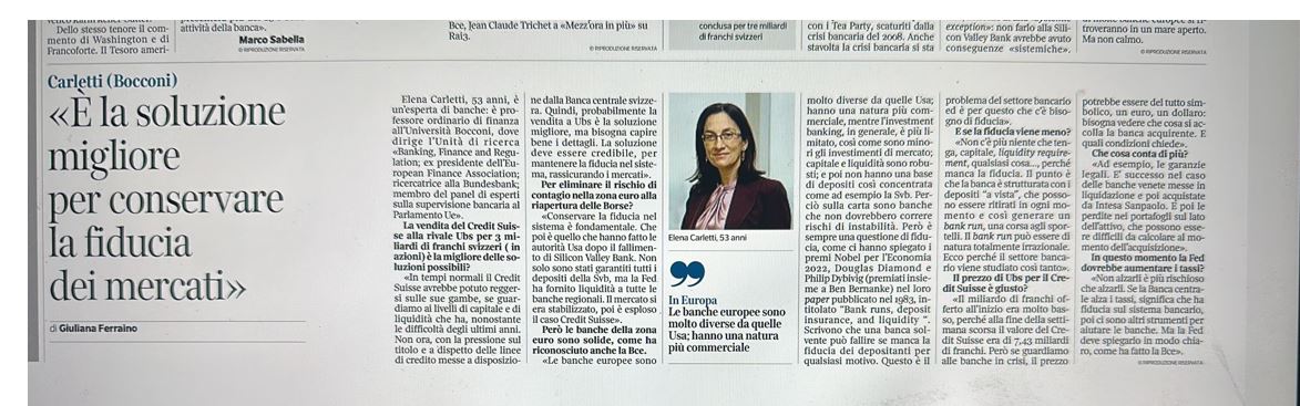 Ci sono punti da chiarire, specie nella gestione dei detentori di strumenti AT1 e azionisti, ma l'acquisione di #CreditSuisse da parte di #UBS è la soluzione migliore per la fiducia dei  mercati. Il mio punto di vista sul <a href="/Corriere/">Corriere della Sera</a> di oggi 👇