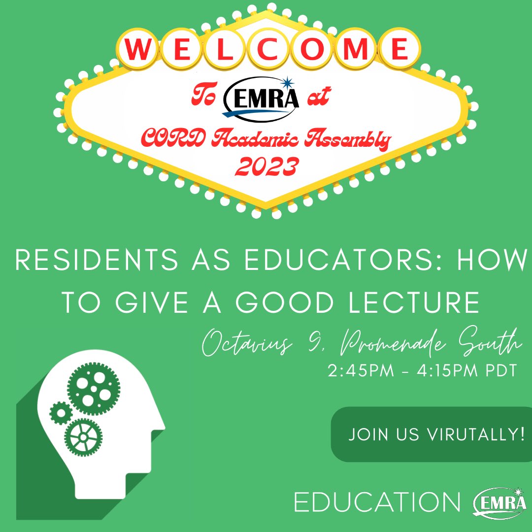 Just got to Vegas for <a href="/emresidents/">emresidents</a> at <a href="/CORD_EM/">CORD</a>! Make sure to stop by the Education Committee’s “Residents as Educators” session tomorrow &amp; the Quiz Show on Tuesday!