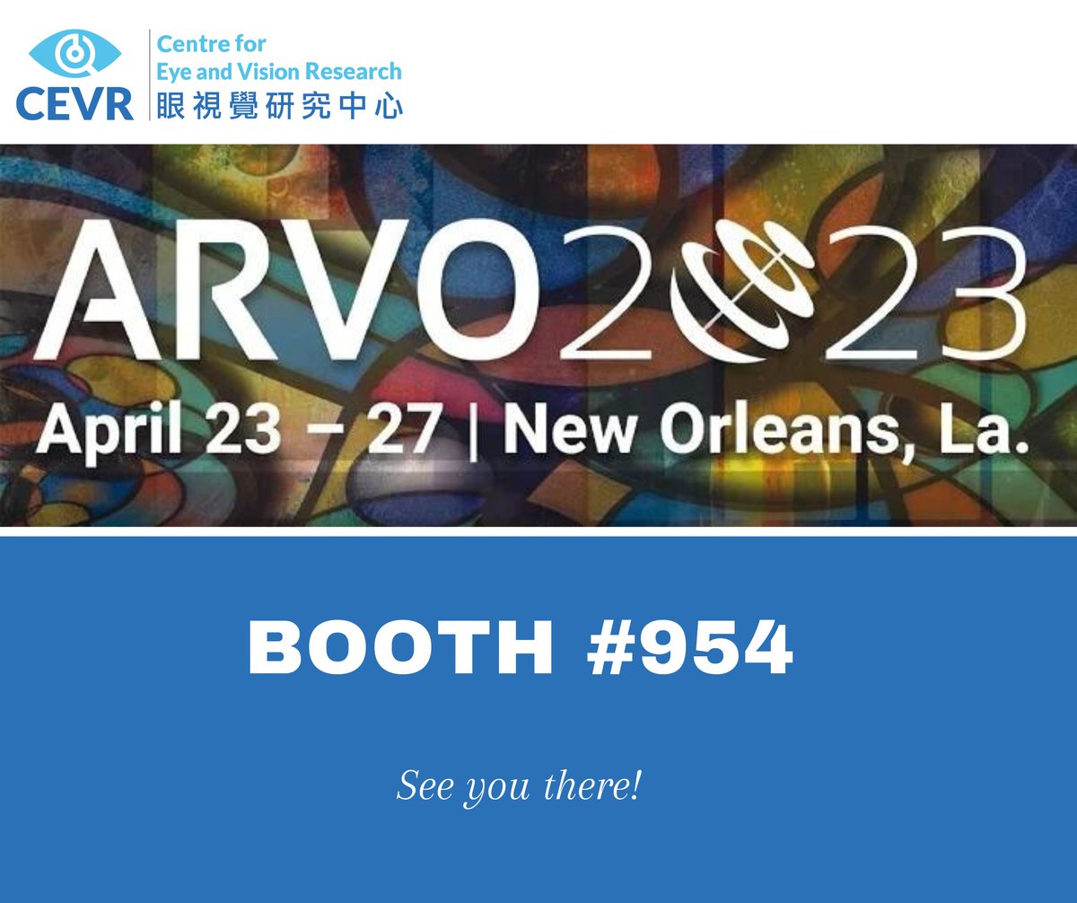 CEVR is thrilled to announce It is our first ever to attend The Association for Research in Vision and Ophthalmology annual meeting (#ARVO2023) in New Orleans on April 23-27.  

Come to visit us at #booth954 and learn more about our research projects! 
#CEVR  #ARVO #eyeresearch