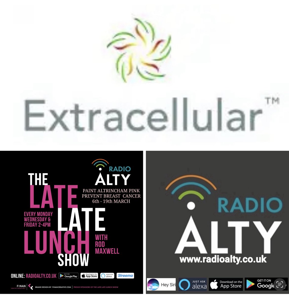 RadioAlty's tweet photo. On today’s #theLateLateLunchshow, Rod’s guest is Dr Niruban Ratnarajah from Extracellular - a new private GP practice based in Altrincham. Listen online https://t.co/CTu1leBBqz - apps - smart speakers - Streema.  
#theLateLateLunchshow #gp #healthcare #health  #extracellular https://t.co/yHHaE6sghU