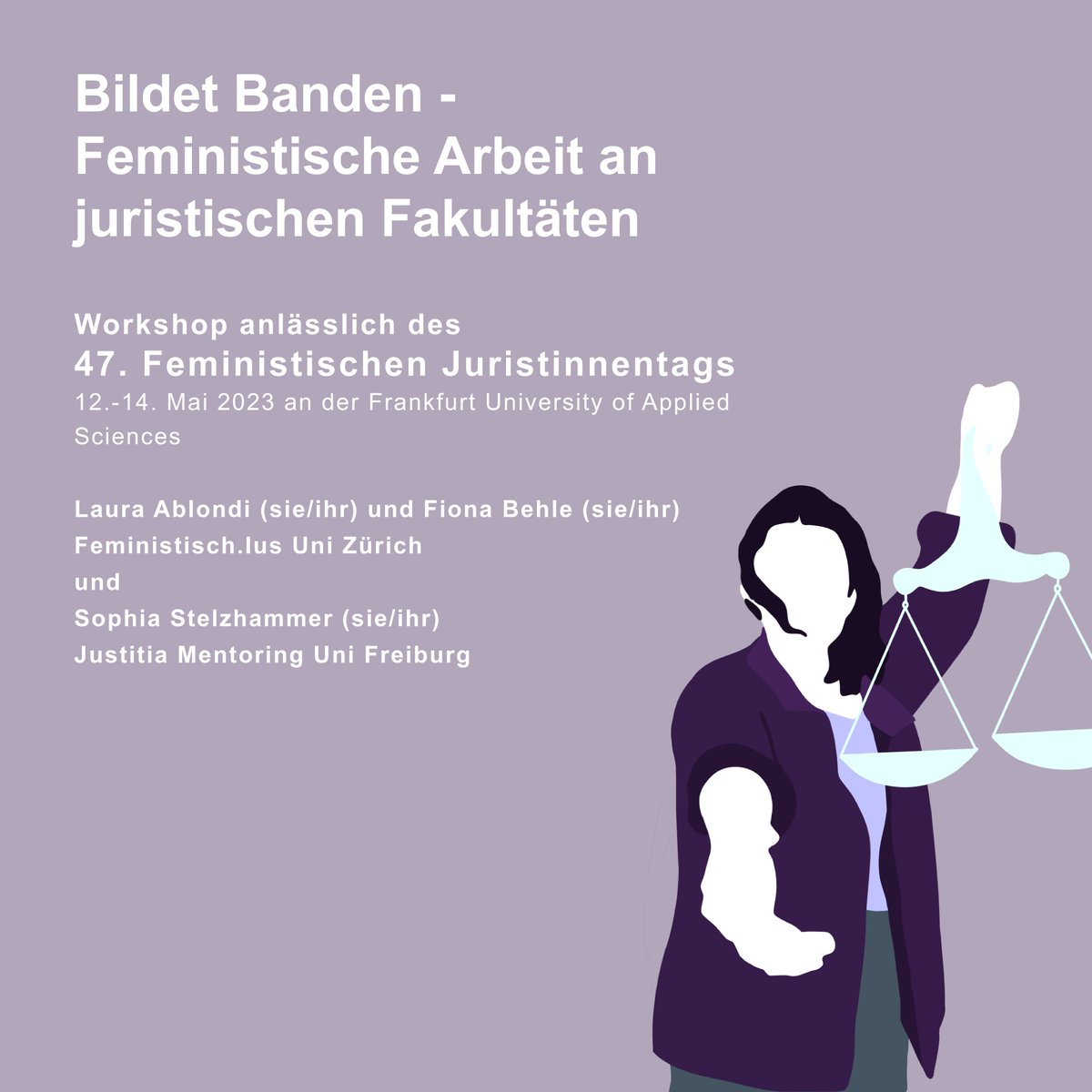 Laura Ablondi &amp; Fiona Behle (<a href="/feministischius/">F.Ius (Feministisch.Ius)</a>) werden sich am 47. FJT (12.-14. Mai <a href="/FrankfurtUAS/">Frankfurt University of Applied Sciences</a> ) gemeinsam mit Sophia Stelzhammer (<a href="/JustitiaMent/">Justitia Mentoring</a>) dem Thema “Bildet Banden - Feministische Arbeit an juristischen Fakultäten” widmen. Sei dabei!💜 Anmeldung👉feministischer-juristinnentag.de/anmeldung-fjt-…
