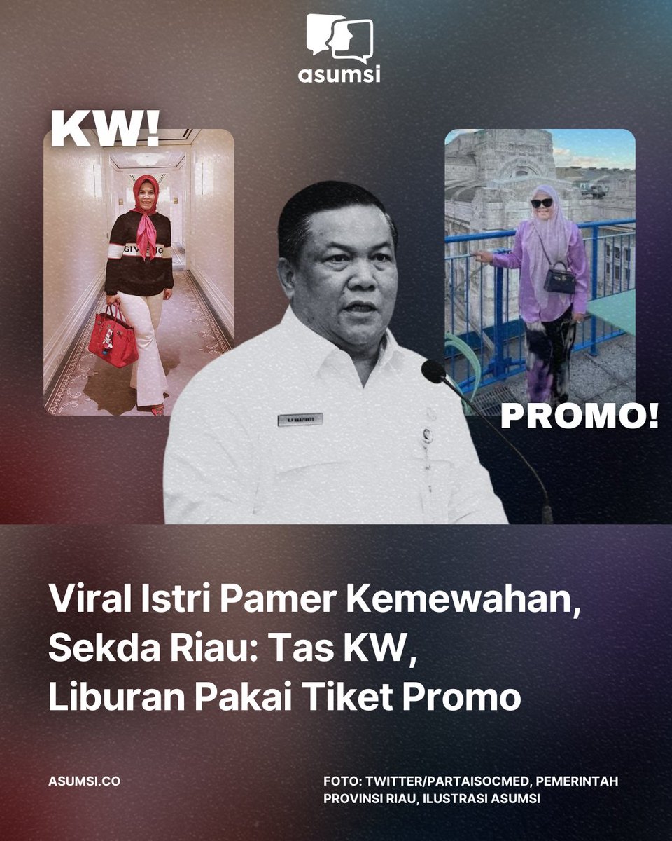 asumsico's tweet photo. Hmmm, afh iyh? 🤔🤔🤔

Sekretaris Daerah (Sekda) Riau SF Hariyanto menanggapi foto-foto istrinya yang beredar di media sosial. Foto-foto tersebut memperlihatkan potret istri Hariyanto menggunakan tas bermerek dan berfoto di berbagai negara. https://t.co/89zQnoBuPu