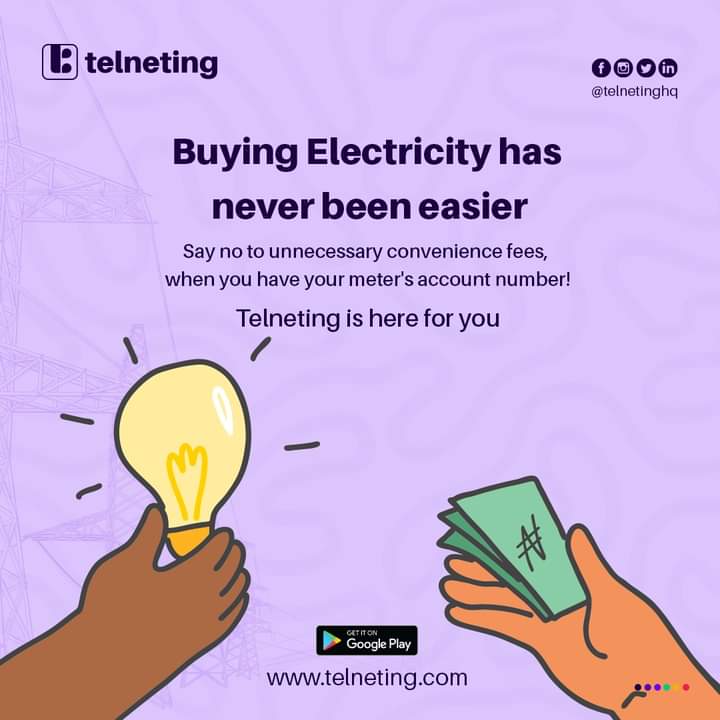 Telnetinghq's tweet photo. Say goodbye to extra fees and hello to hassle-free electricity payments! ⚡
With #Telneting, all you need is your meter's account number to make your payments.
It's simple, easy, and convenient.
Try it now!
.
.
.
#SaveMoney
#electricitypayments
#convenient
#noextrafees https://t.co/nhTCb2tCDB