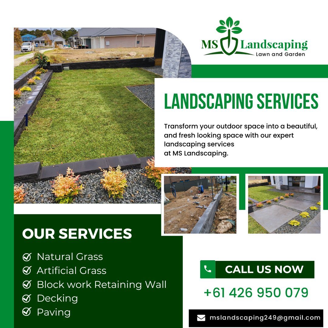 _mslandscaping's tweet photo. Our expert landscaping services at MS Landscaping can transform your outdoor space into a beautiful, fresh-looking space.

Get your landscaping services booked today for a better tomorrow!

Book your call NOW!!
+61 426 950 079

#mslandscaping #landscaping #garden #gardenlife https://t.co/6WM2tctAR0