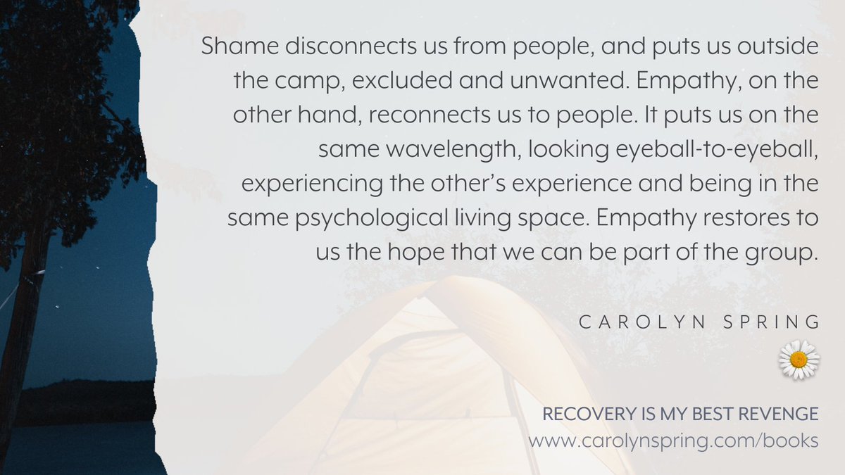 CarolynSpring's tweet image. We can't overcome shame alone. Because shame isn't a fault in our brain, something gone wrong in our wiring. It's a response to a rejecting world. And the answer to that is empathy.

Read more in 'Recovery is my Best Revenge': carolynspring.com/books  

#trauma #TherapistsConnect