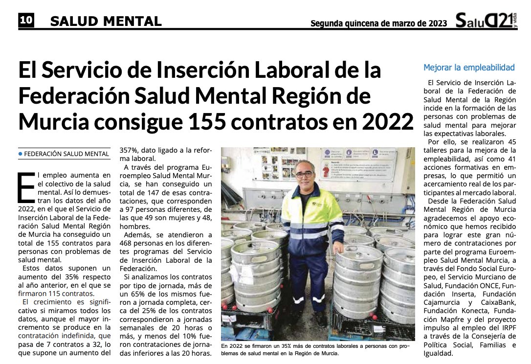 SaludMentalRM's tweet photo. #Medios El Servicio de Inserción Laboral de @SaludMentalRM consigue 155 contratos en 2022 @Salud_21
https://t.co/43iLclYbzO https://t.co/cLGqpTMfdx