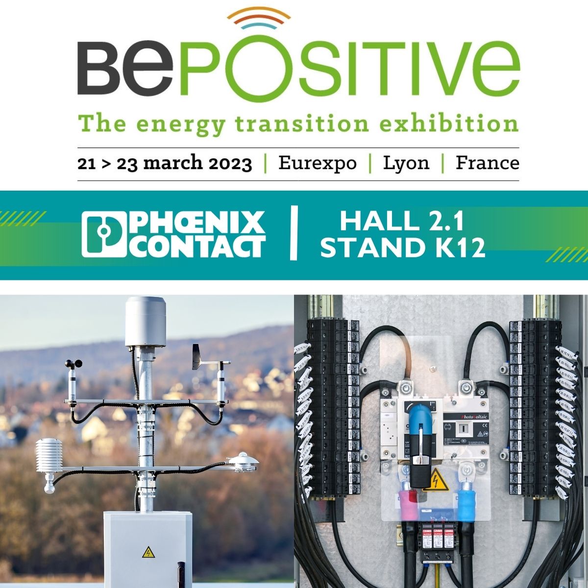 PhoenixContactF's tweet photo. 📅 Le Salon @[BePOSITIVE - Salon] approche à grands pas et nous sommes ravis de pouvoir y participer demain à Lyon, dans le Hall 2.1 du Stand K12 !

Venez discuter avec nos experts pour en savoir plus !

#energie #energierenouvelable #photovoltaïque #Empro #monitoring https://t.co/HRyAQ6kSyx