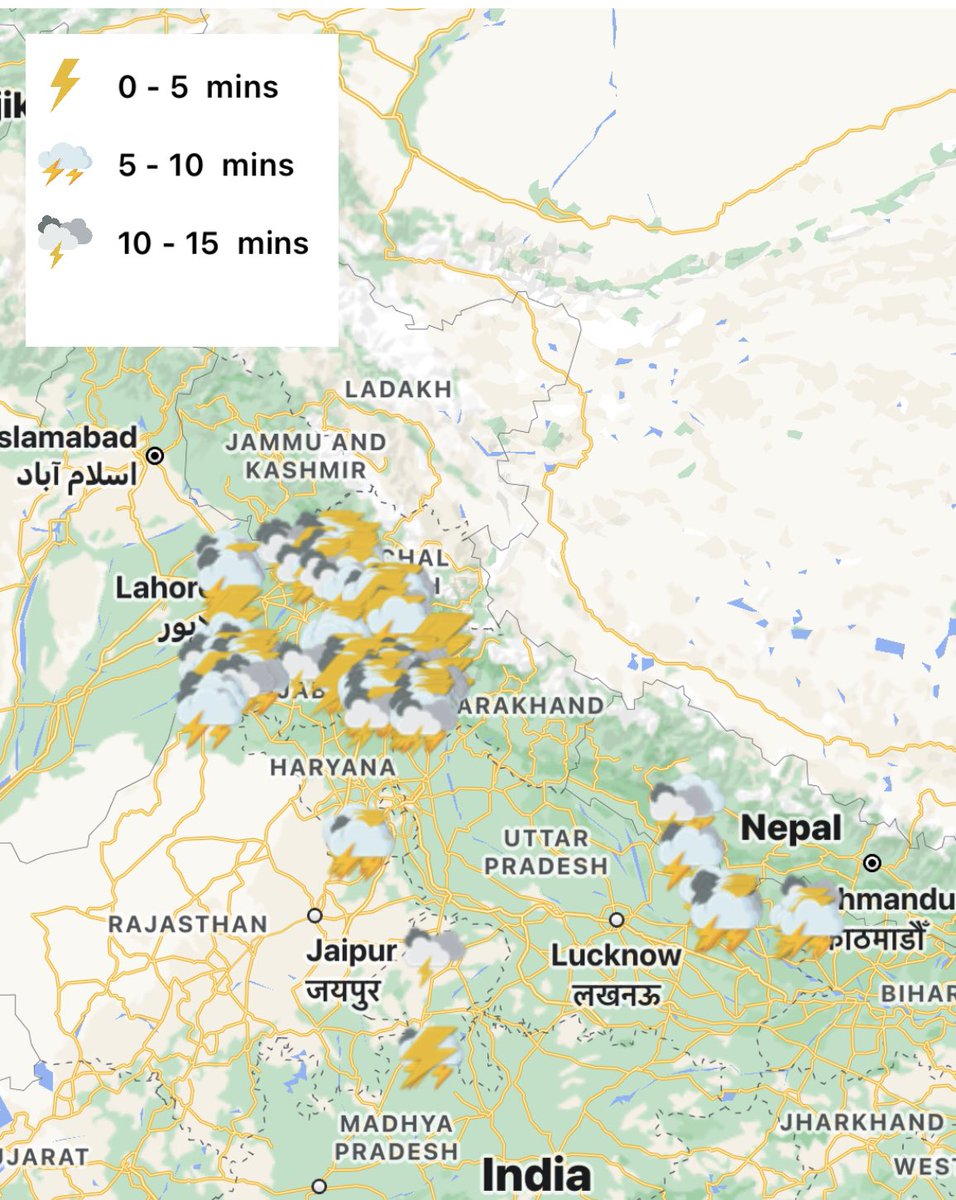MasRainman's tweet photo. Thunderstorms in #Ramand #Sivagangai coastal #Tirunelveli #Tuty & South #Kerala
Intense clusters in #Himachal #Haryana and parts in #Delhi & #Gorakhpur Image credits Damini App https://t.co/hNraUHHYRj