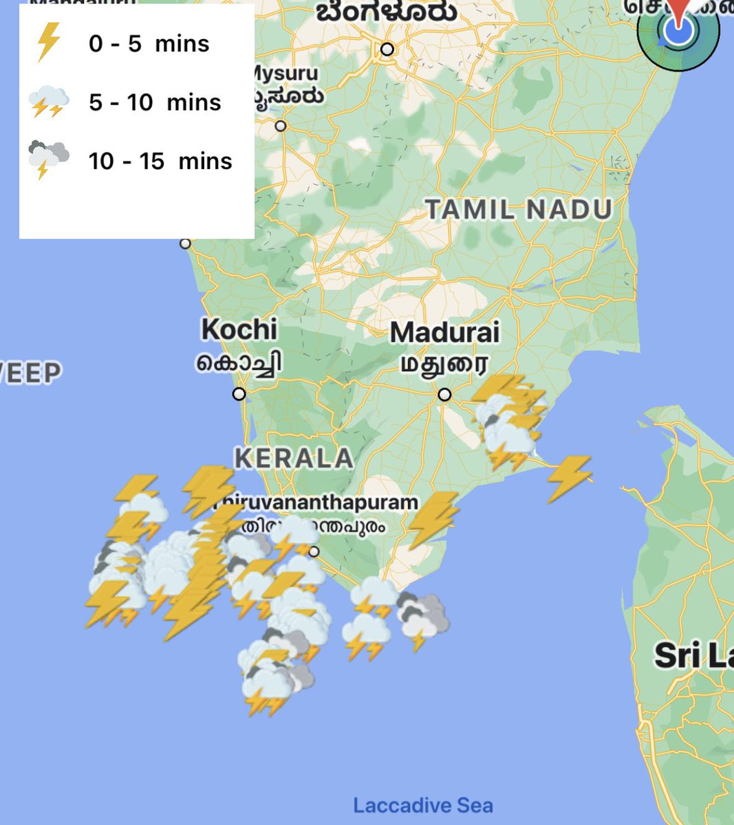 MasRainman's tweet photo. Thunderstorms in #Ramand #Sivagangai coastal #Tirunelveli #Tuty & South #Kerala
Intense clusters in #Himachal #Haryana and parts in #Delhi & #Gorakhpur Image credits Damini App https://t.co/hNraUHHYRj