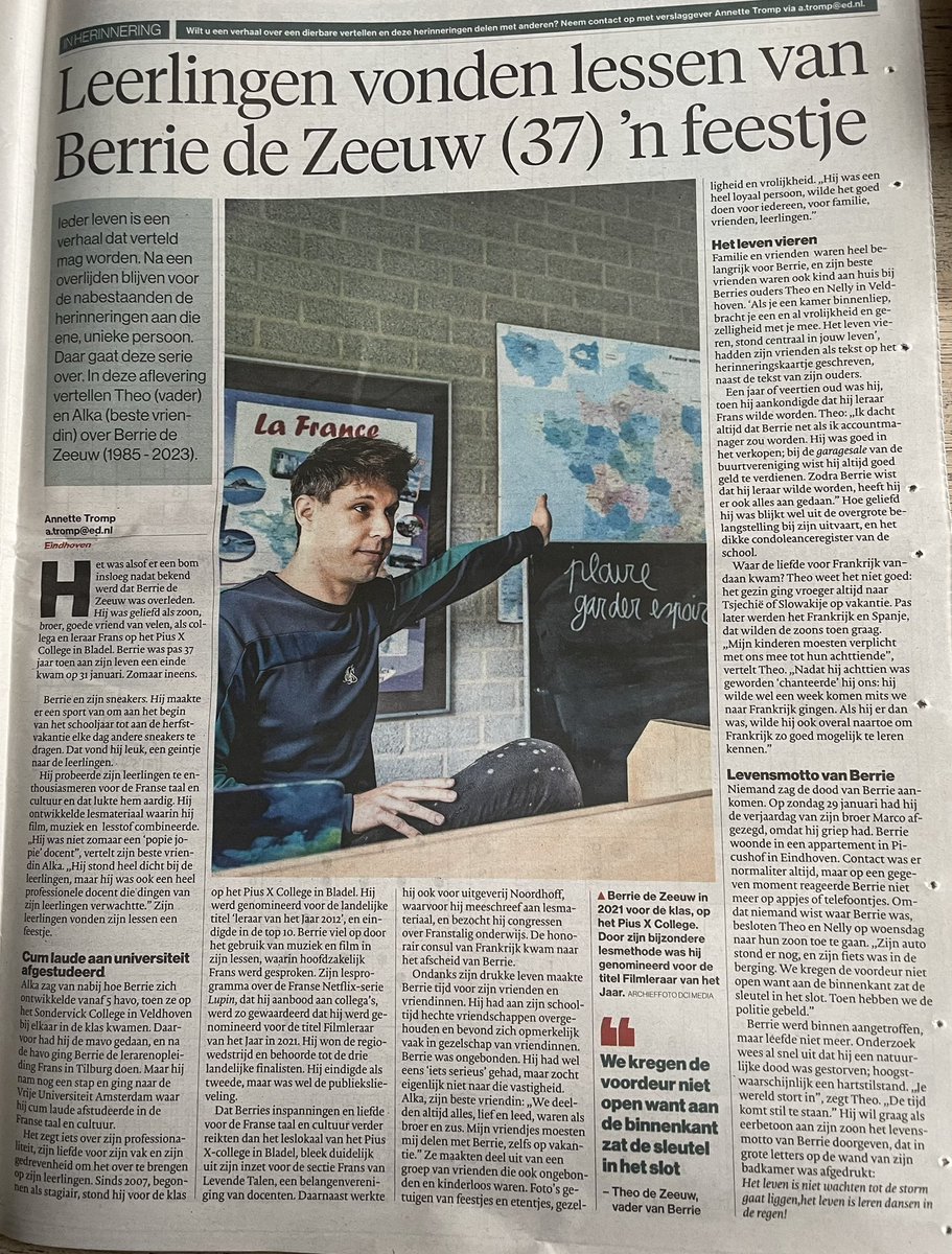 hverbakel's tweet photo. Inspirerend verhaal in het @ED_Regio over Berrie de Zeeuw. ‘Het leven is niet wachten tot de storm gaat liggen, het leven is leren dansen in de regen.’ https://t.co/ldJ5cT4F7M