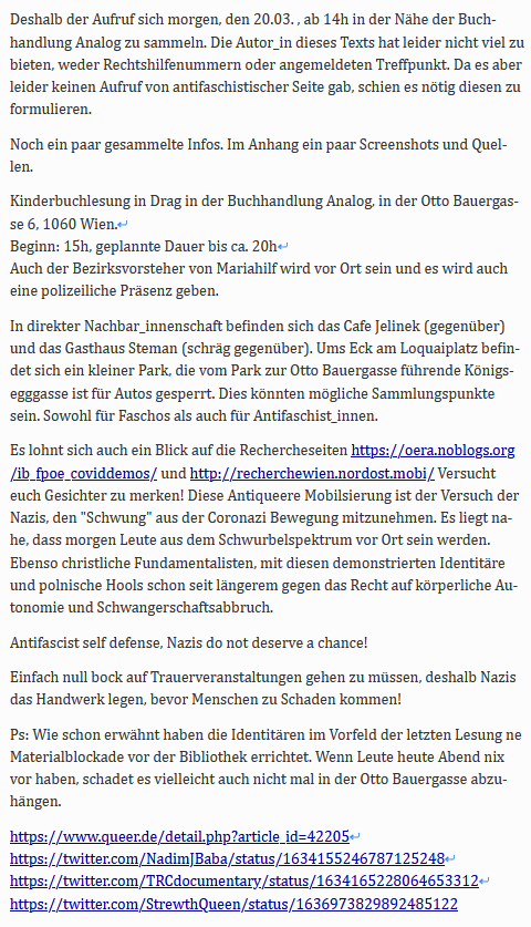 pastellfarbe_'s tweet photo. Wir müssen uns gegen die Faschisten wehren. Auf niemand anderen ist Verlass. Alle die es irgendwie einrichten können, heute in die Otto Bauer Gasse #w2003 https://t.co/zrCkU4HnPd