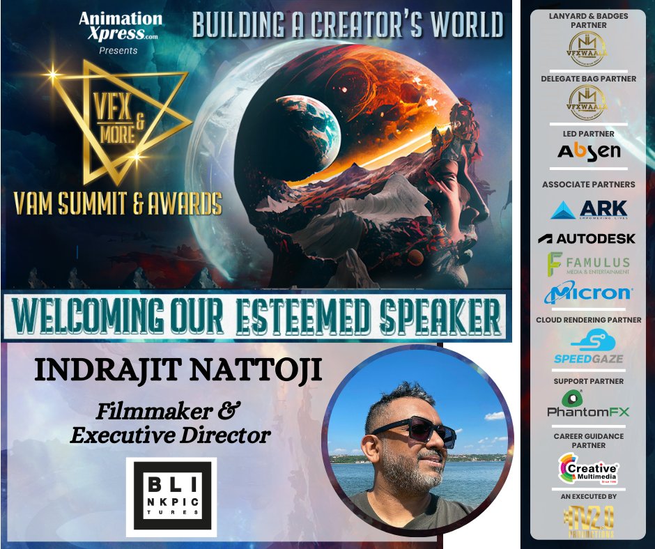 AnimationXpress's tweet photo. Welcoming our esteemed speaker | Indrajit Nattoji ,Filmmaker &amp; Executive Director At @blinkpictures | VAM Summit &amp; Awards 2023

Register Now : https://t.co/kK726fLX9z

 23RD MARCH  AT THE LALIT MUMBAI &amp;
24TH MARCH  AT CINEPOLIS , FUN REPUBLIC.

 #VAM #VAMSummit #VFX #vam2023 https://t.co/sUPxOtWgsU