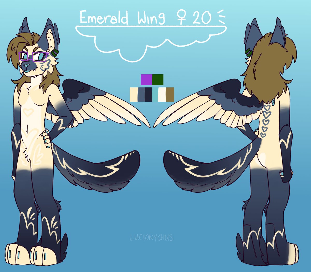 __Lucifur's tweet image. fursona reference for the lovely @EmeraldWWing &amp;lt;3
#furry #fursona #furryreference #digitalart