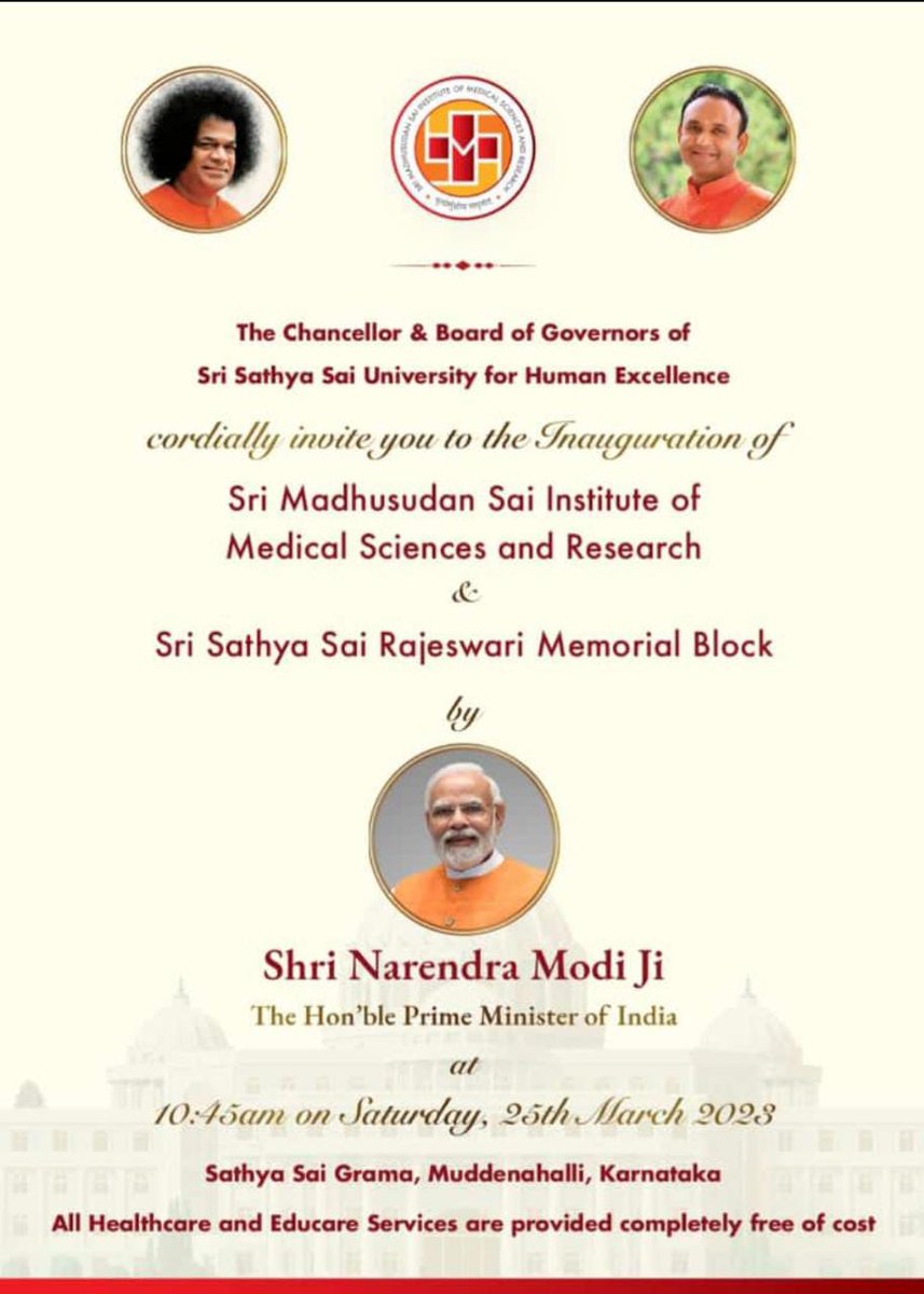 Another milestone in Mission of selfless Love and Service..... 
#freemedicalcollege
#pmofindia
#srimadhusudansai
#selflesslove 
#selflessservice 
#srimadhusudansaiinstituteodmedicalsciencesandresearch
#srisathyasaiuniversityforhumanexce