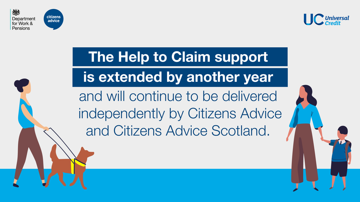 DWPgovuk's tweet photo. Over 750,000 people have been assisted by #HelpToClaim from @CitizensAdvice and @CitAdviceScot, which offers free and impartial advice to people making a new claim for #UniversalCredit

An extra £22m has been invested to extend the service for another year https://t.co/OlMCx8n9pg https://t.co/5nAITj48Ok