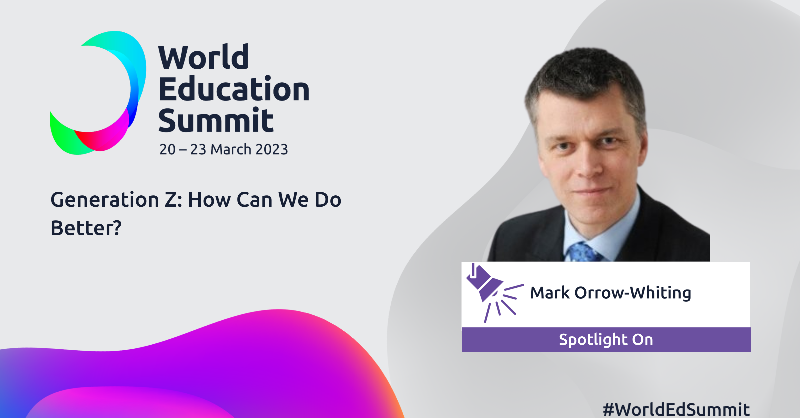NAEducation's tweet photo. Generation Z: How can we do better? 🗣️
 
Tune in to hear our Director of Curriculum and Innovation Mark Orrow-Whiting address the @WorldEdSummit on how we’re working hard to prepare Gen Z for the future.  

#GenZ #Education #NordAngliaEducation #CreateYourFuture