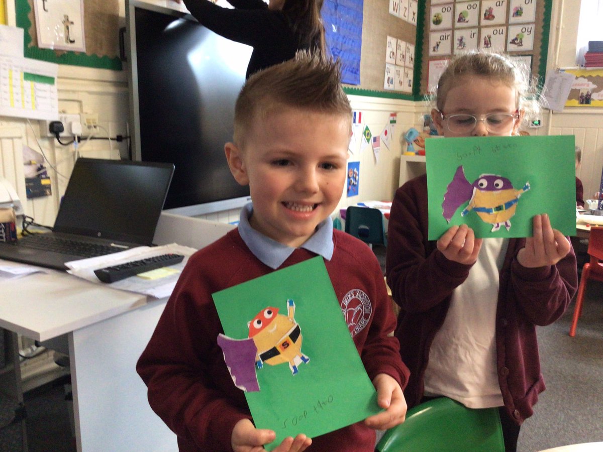 StBedeSacriston's tweet photo. Supertato is inspiring us to be Class 1 super heroes. We are designing our own traps to catch ‘The Evil Pea’ as well as dressing Supertato in lots of different outfits. #Supertato #suehendra #paullinnet https://t.co/BiRsnmZE96
