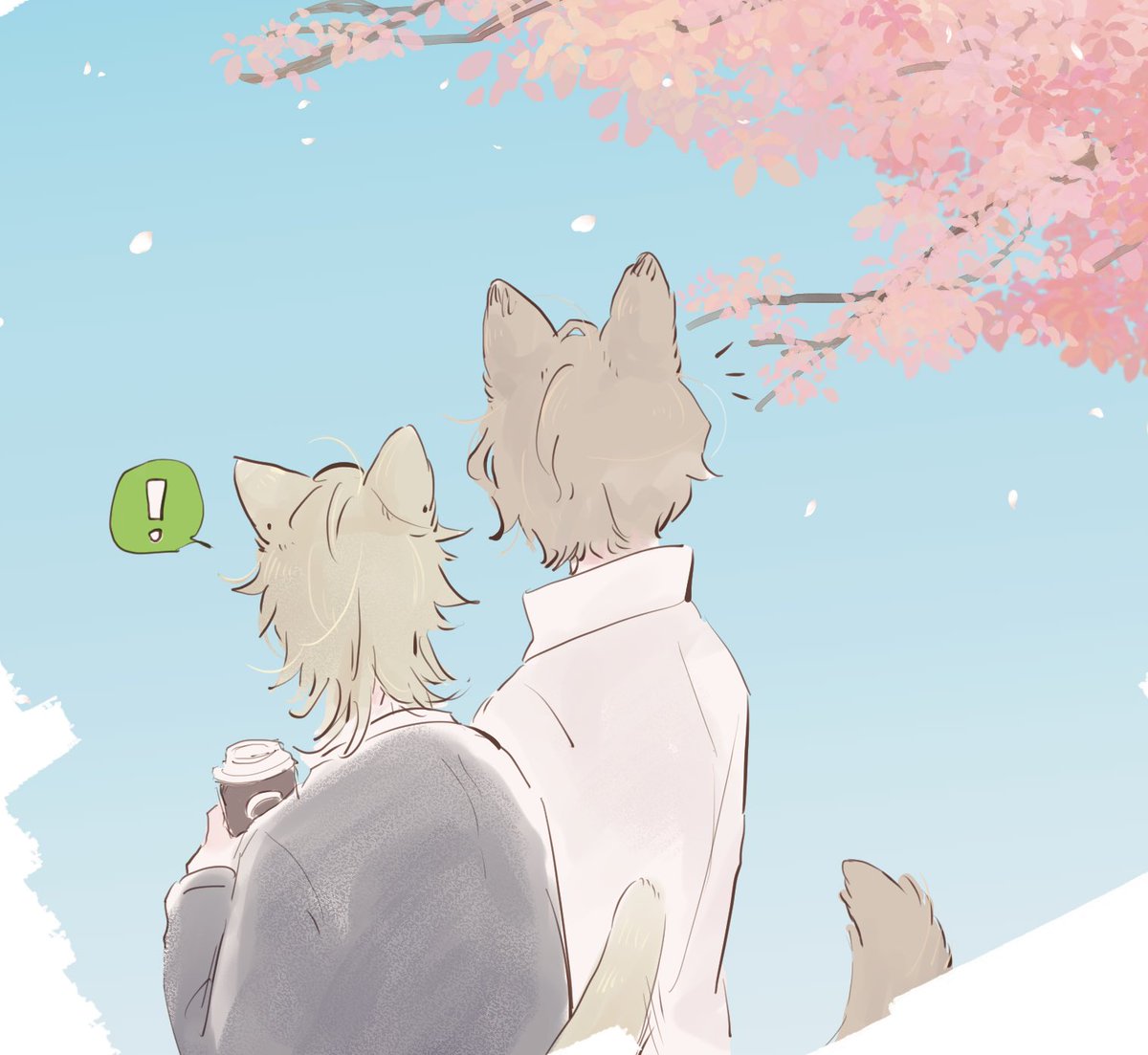 2boys multiple boys ! animal ears tail cat boy cherry blossoms  illustration images