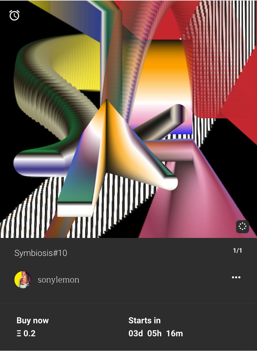 sonylemonart's tweet photo. 🟩Starts in 3 days and 5 hours
🟩 Symbiosis#10 @KnownOrigin_io
🟩Ξ 0.2
https://t.co/4gauPg8jZl
#KnownOrigin_io #NFTs #geometric #gradient https://t.co/8stNqB9JuX